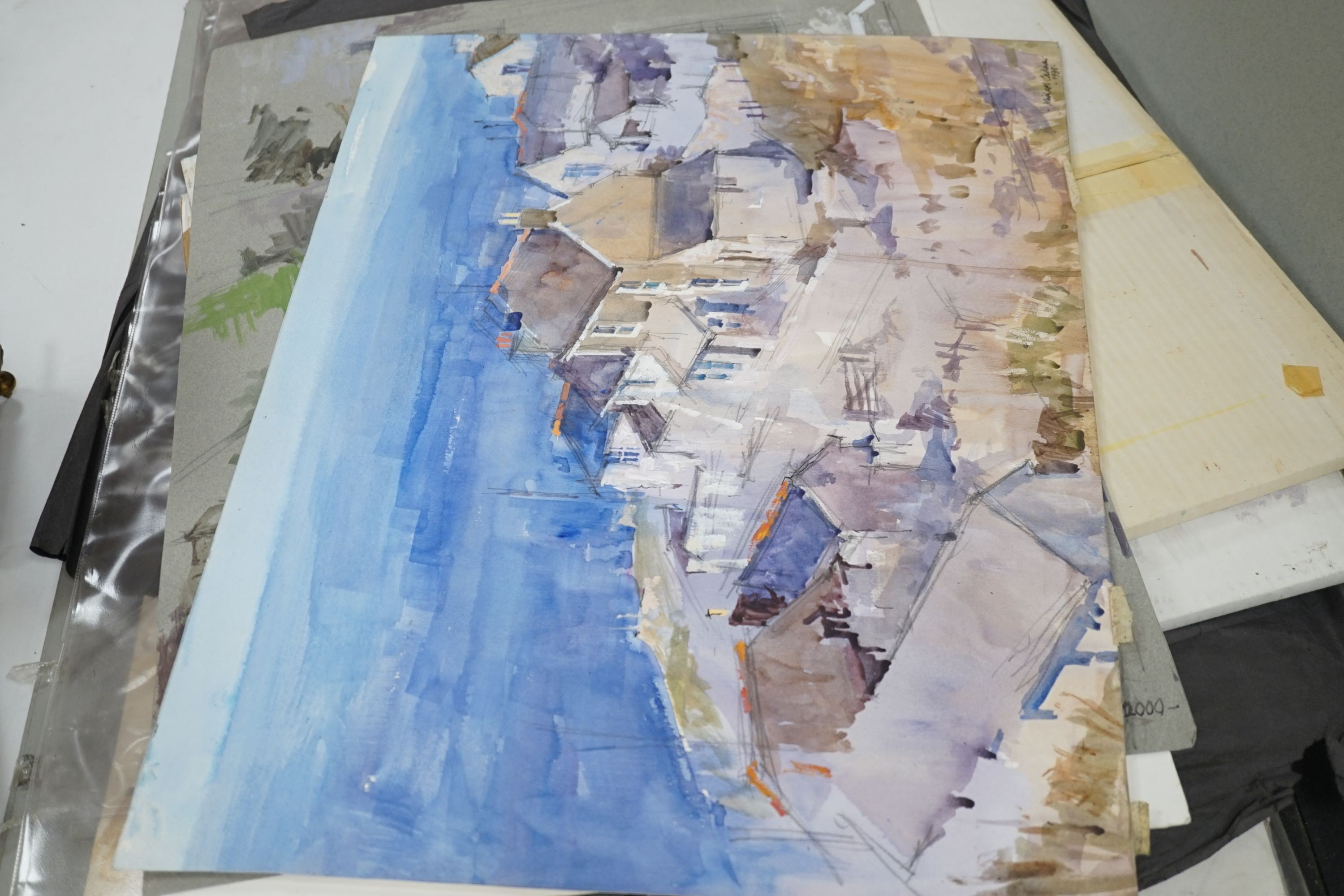 Michael Cadman (1920-2012), ‘France’;a folio of assorted watercolours and drawings, largest 54 x74cm.